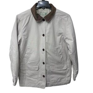 L.L. Bean Barn Coat Jacket Womens Beige Chore Quilted Lining Work‎ Size Large